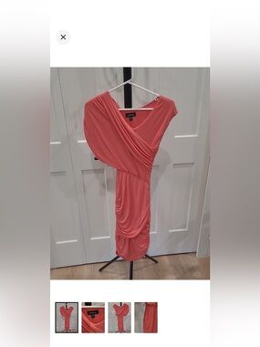 bebe Coral Asymmetric Draped Midi Dress